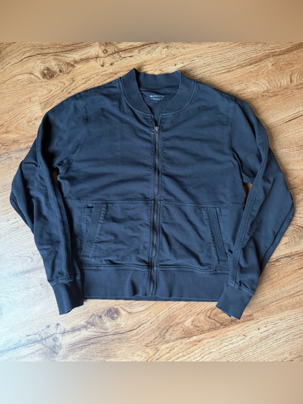 Athleta Grunge Bomber Style Cotton Blend Zip Up Sweatshirt